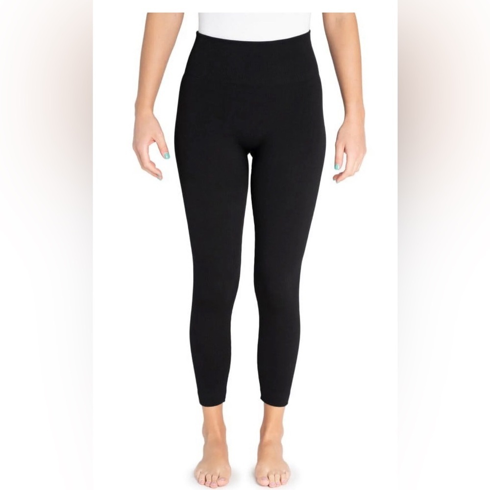 MUK LUKS Womens Black Rib Fleece Lined cozy Leggings, Small/Medium new